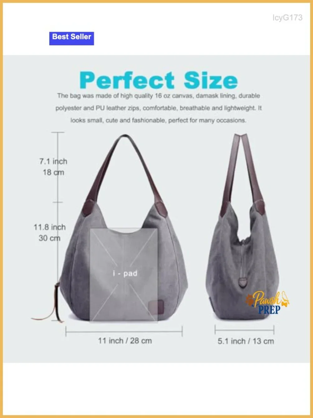 Canvas Multi-Pocket Hobo Shoulder Tote Bag Women Travel Work